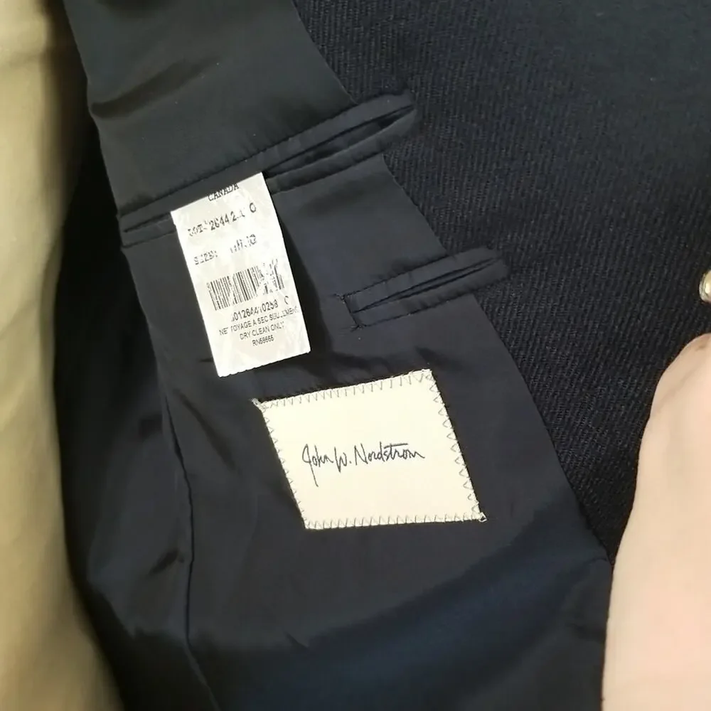 JOHN W. Nordstrom 44R Sport Coat Loro Pianna Italy 100% Cashmere Navy Two Button